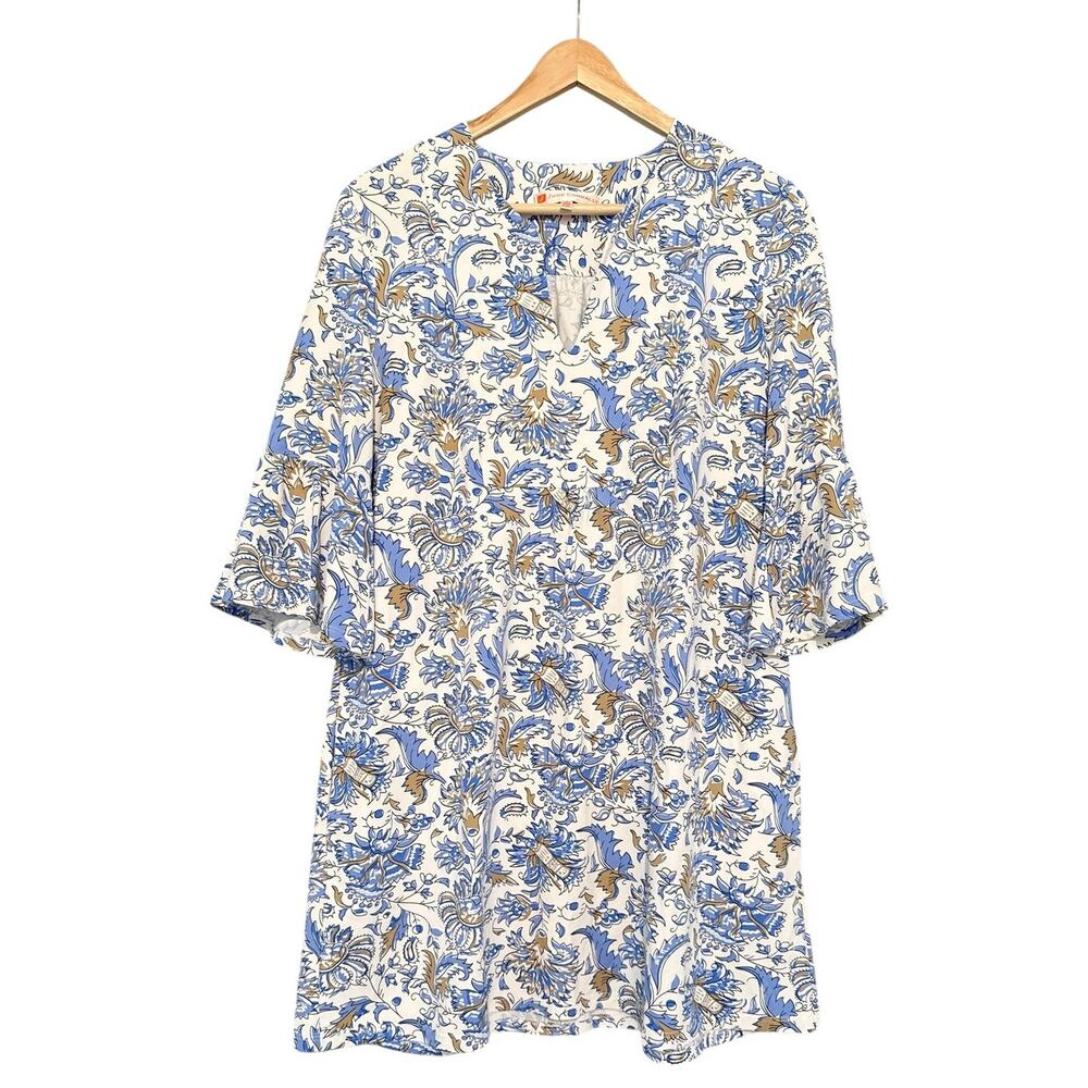 Jude Connally Small Blue White Floral Print Shift Tunic Dress Short Sleeve - Picture 2 of 7